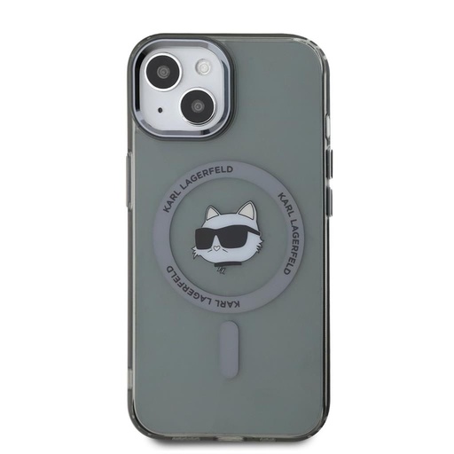 Apple iPhone 15 Karl Lagerfeld IML Choupette Head Metal Frame MagSafe husă (Negru) – KLHMP15SHLSCHK