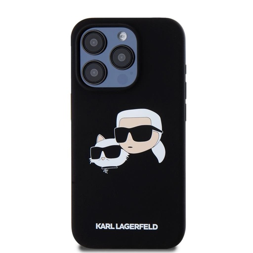 Apple iPhone 15 Pro Negru Karl Lagerfeld Liquid Silicone Double Heads MagSafe husă (Negru) – KLHMP15LSKCHPPLK