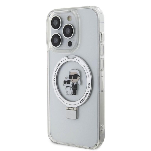 Apple iPhone 15 Pro Max Karl Lagerfeld Ringstand Karl and Choupette MagSafe husă (Alb) – KLHMP15XHMRSKCH