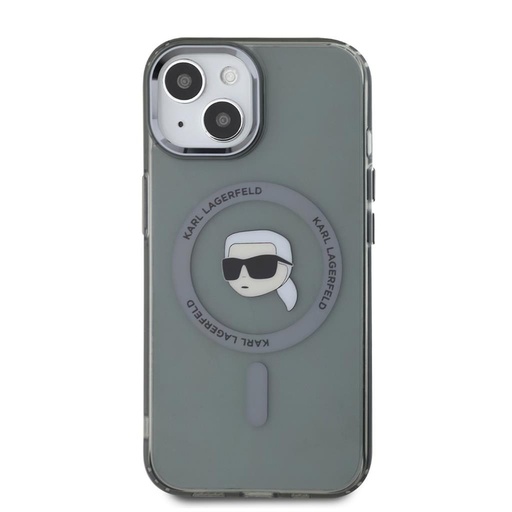 Apple iPhone 15 Karl Lagerfeld IML Karl Head Metal Frame MagSafe husă (Negru) – KLHMP15SHLSKIK