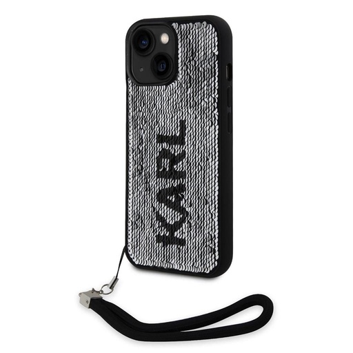 Apple iPhone 15 Karl Lagerfeld Sequins Reversible husă (Negru/Argintiu) – KLHCP15SPSQRKS