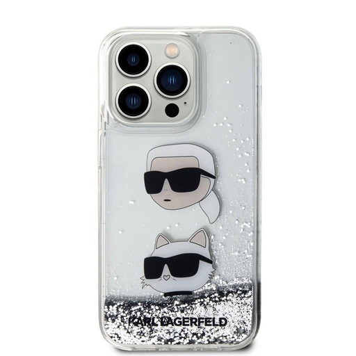 Apple iPhone 15 Pro Karl Lagerfeld Liquid Glitter Karl and Choupette Head husă (Argintiu) – KLHCP15LLDHKCNS