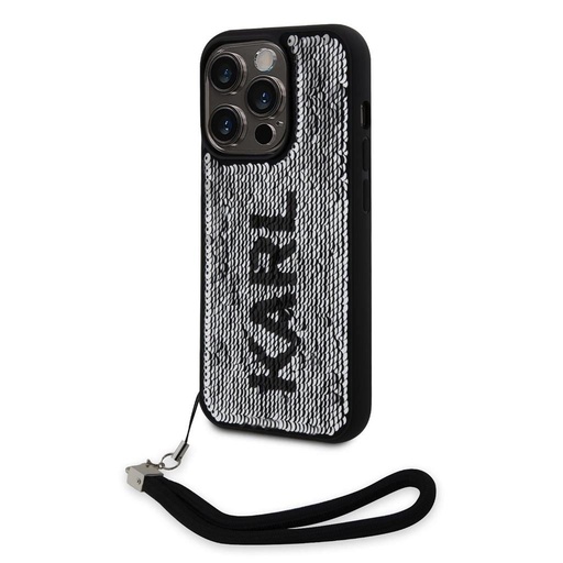 Apple iPhone 15 Pro Karl Lagerfeld Sequins Reversible husă (Negru/Argintiu) – KLHCP15LPSQRKS