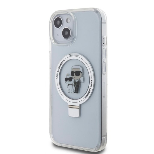 Apple iPhone 15 Karl Lagerfeld Ringstand Karl and Choupette MagSafe husă (Alb) – KLHMP15SHMRSKCH