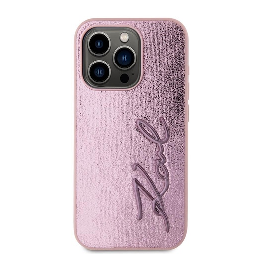 Apple iPhone 15 Pro Max Karl Lagerfeld Wrinkled Signature husă (Roz) – KLHCP15XPFMFBKMP