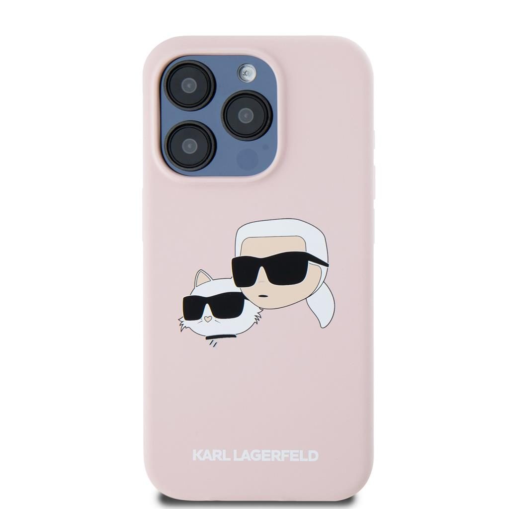 Apple iPhone 15 Pro Max Karl Lagerfeld Liquid Silicone Double Heads MagSafe tok (Rózsaszín) – KLHMP15XSKCHPPLP