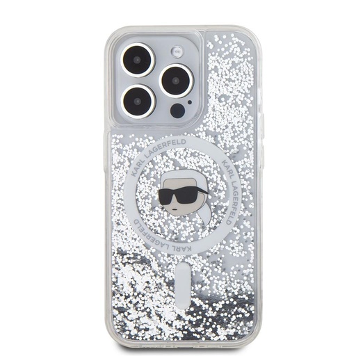 Apple iPhone 15 Pro Karl Lagerfeld Liquid Glitter Karl Head MagSafe husă (Transparent) – KLHMP15LLGKISGH