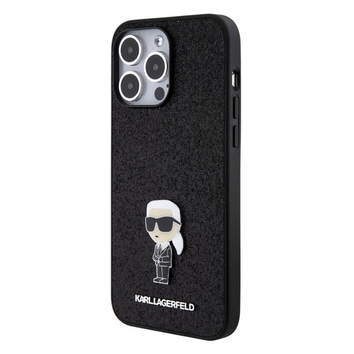 Apple iPhone 15 Pro Max Karl Lagerfeld Fixed Glitter Metal Iconic husă (Negru) – KLHCP15XGKNPSK