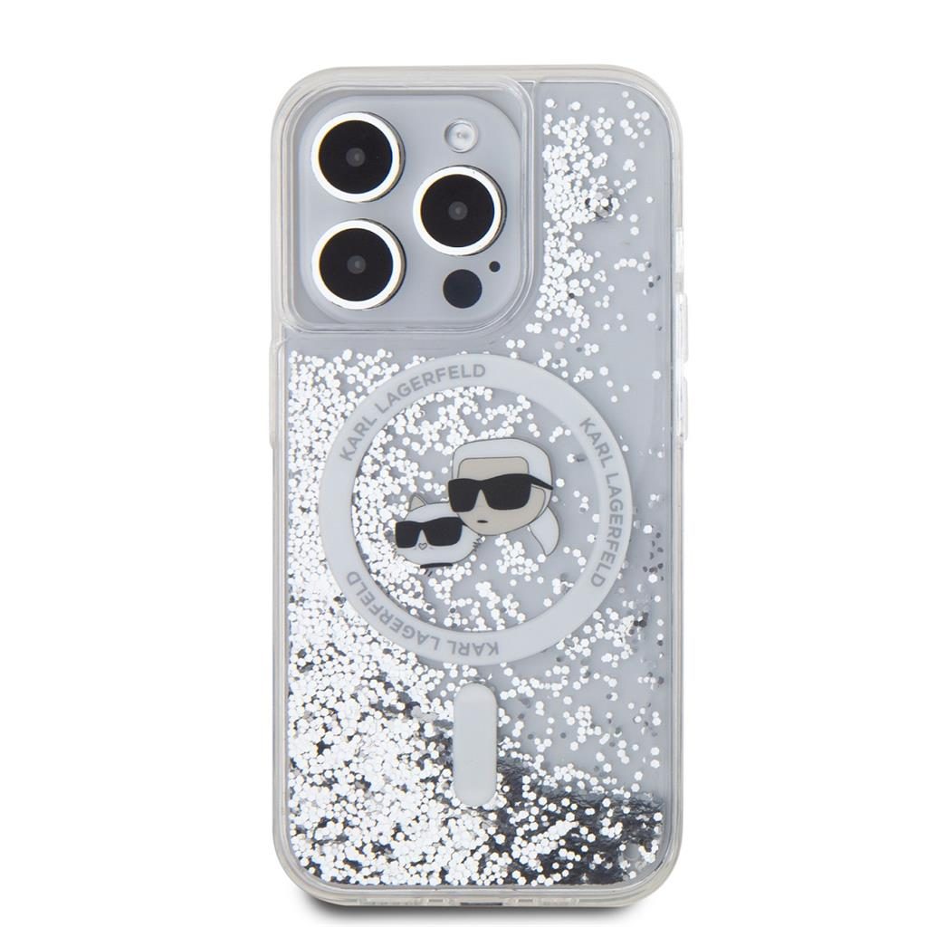 Apple iPhone 15 Pro Max Karl Lagerfeld Liquid Glitter Karl and Choupette Heads MagSafe tok (Átlátszó) – KLHMP15XLGKCSGH