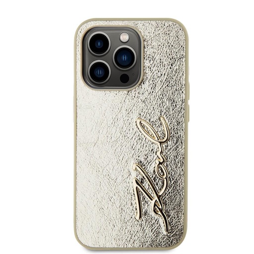 Apple iPhone 15 Pro Max Karl Lagerfeld Wrinkled Signature husă (Auriu) – KLHCP15XPFMFBKMD