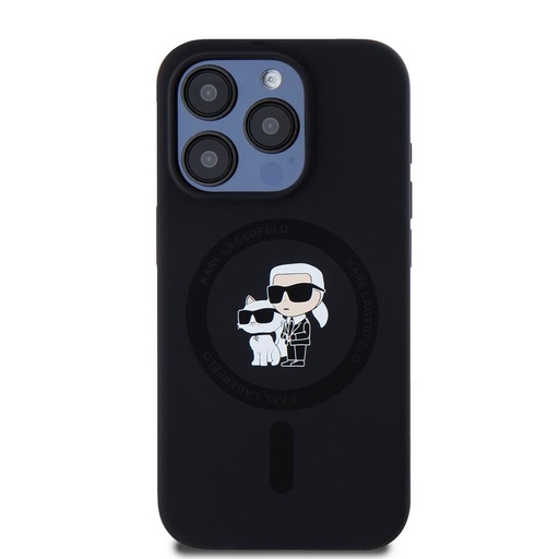Apple iPhone 15 Pro Karl Lagerfeld Liquid Silicone Karl and Choupette MagSafe husă (Negru) – KLHMP15LSCMKCRHK
