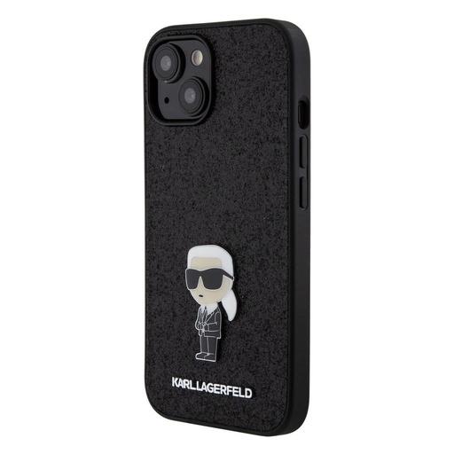 Apple iPhone 15 Karl Lagerfeld Fixed Glitter Metal Iconic husă (Negru) – KLHCP15SGKNPSK