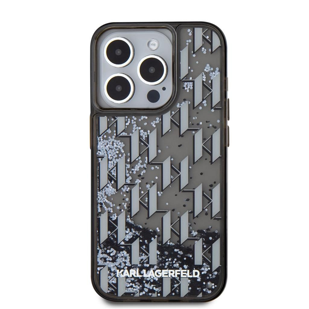 Apple iPhone 15 Pro Karl Lagerfeld Liquid Glitter Monogram Gradient tok (Fekete) – KLHCP15LLKLGKCCK
