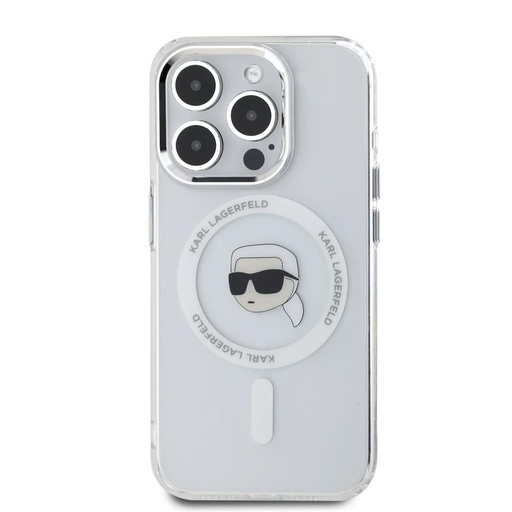 Apple iPhone 15 Pro Max Karl Lagerfeld IML Karl Head Metal Frame MagSafe husă (Transparent) – KLHMP15XHLSKIH