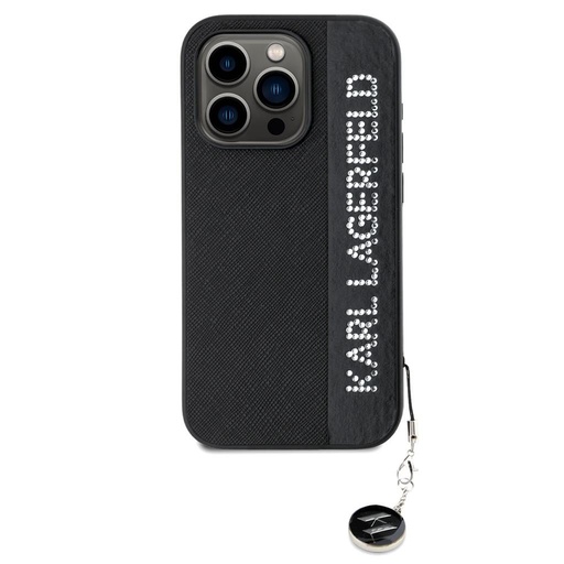 Apple iPhone 15 Pro Karl Lagerfeld PU Saffiano Rhinestone Charm husă (Negru) – KLHCP15LPSAKDGCK