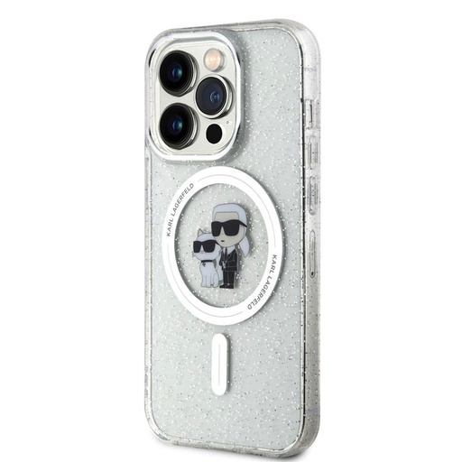 Apple iPhone 15 Pro Karl Lagerfeld IML Glitter Karl and Choupette MagSafe husă (Transparent) – KLHMP15LHGKCNOT