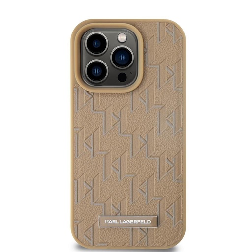 Apple iPhone 15 Pro Karl Lagerfeld PU Leather Monogram Metal Logo MagSafe husă (Bej) – KLHMP15LPKHPORPE