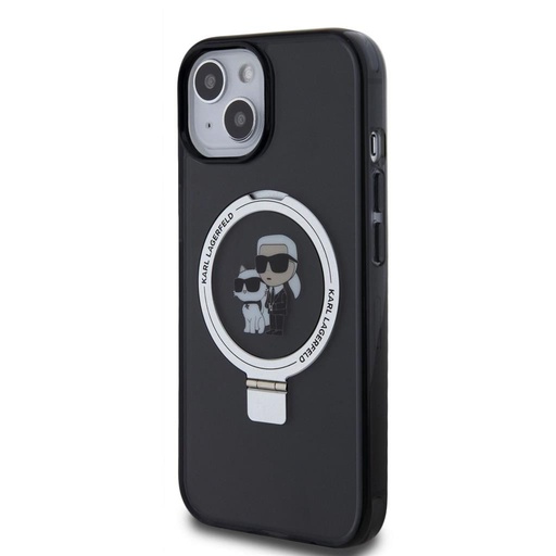 Apple iPhone 15 Karl Lagerfeld Ringstand Karl and Choupette MagSafe husă (Negru) – KLHMP15SHMRSKCK