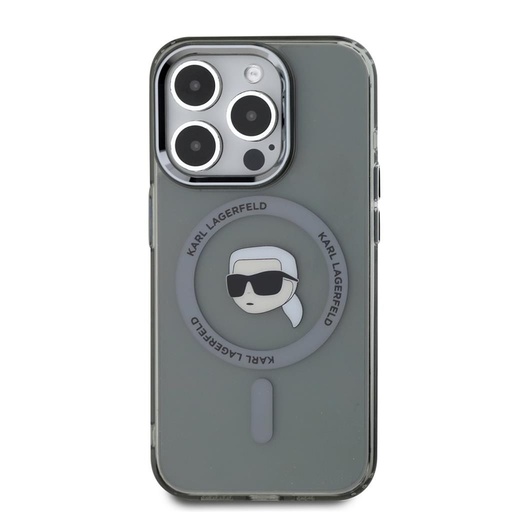 Apple iPhone 15 Pro Max Karl Lagerfeld IML Karl Head Metal Frame MagSafe husă (Negru) – KLHMP15XHLSKIK