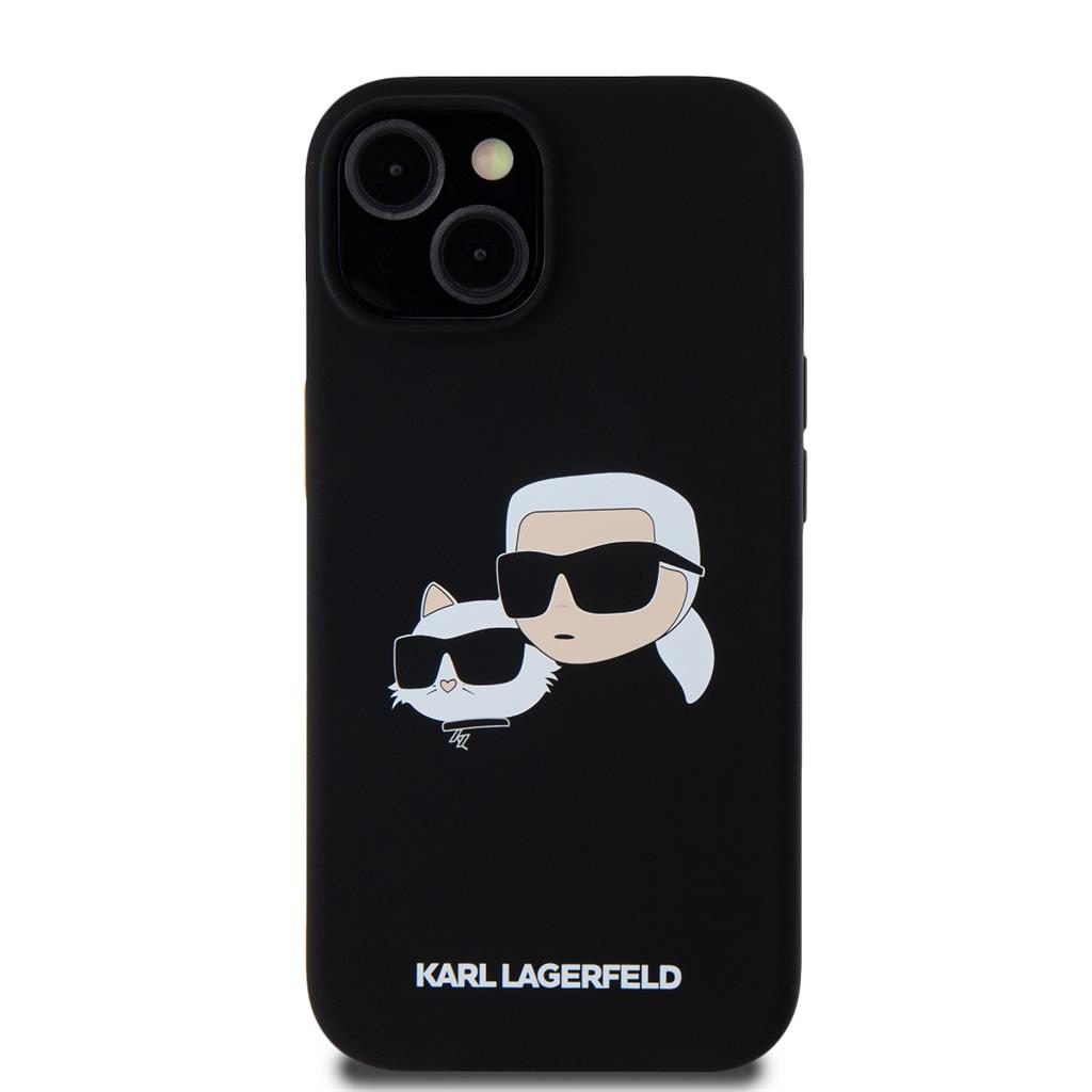 Apple iPhone 15 Pro Max Black Karl Lagerfeld Liquid Silicone Double Heads MagSafe tok (Fekete) – KLHMP15XSKCHPPLK