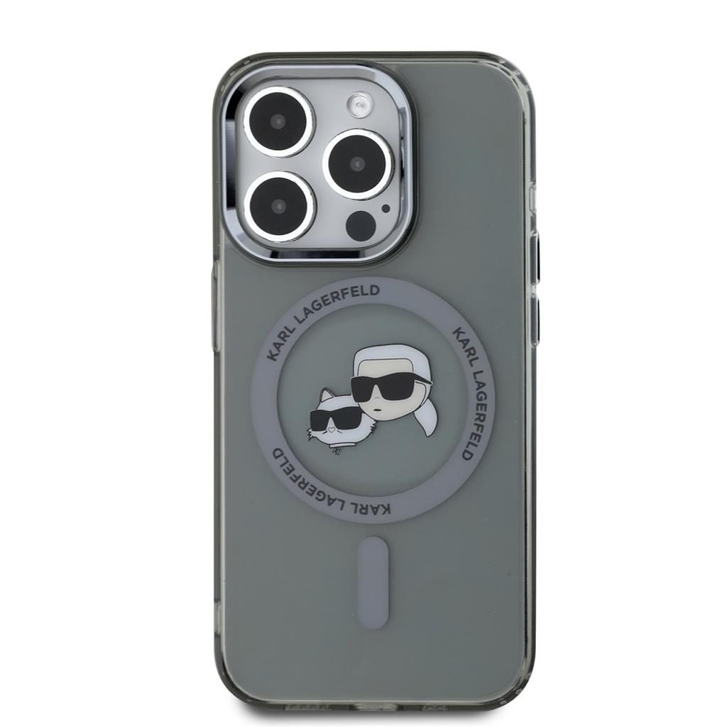Apple iPhone 15 Pro Karl Lagerfeld IML K&CH Heads Metal Frame MagSafe tok (Fekete) – KLHMP15LHLSKCK