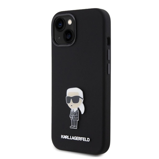 Apple iPhone 15 Negru Karl Lagerfeld Liquid Silicone Metal Iconic husă (Negru) – KLHCP15SSMHKNPK