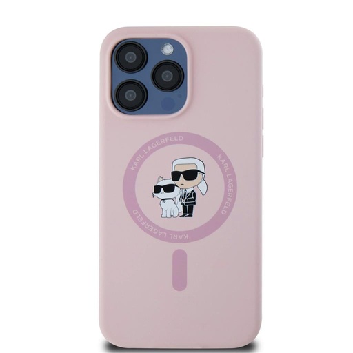 Apple iPhone 15 Pro Max Karl Lagerfeld Liquid Silicone Karl and Choupette MagSafe husă (Roz) – KLHMP15XSCMKCRHP