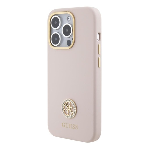 Apple iPhone 15 Pro Guess Liquid Silicone 4G Metal Logo husă (Roz) - GUHCP15LM4DGPP