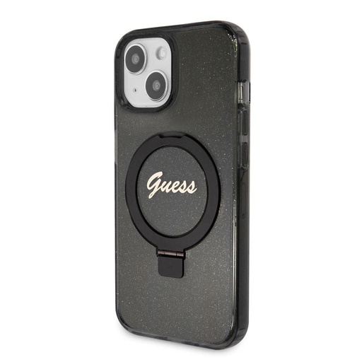 Apple iPhone 15 Guess IML Ring Stand Glitter MagSafe husă (Negru) - GUHMP15SHRSGSK