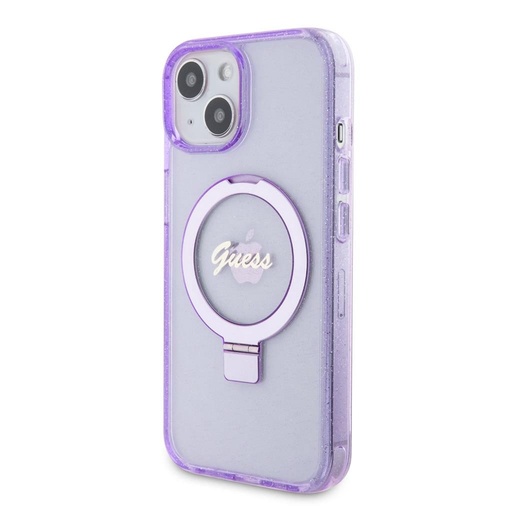 Apple iPhone 15 Guess IML Ring Stand Glitter MagSafe husă (Mov) - GUHMP15SHRSGSU