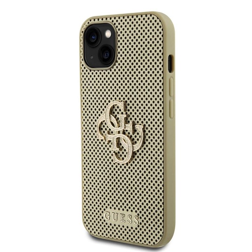 Apple iPhone 15 Guess PU Perforat 4G Glitter Metal Logo husă (Auriu) - GUHCP15SPSP4LGD