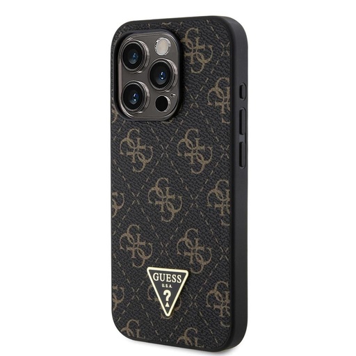 Apple iPhone 15 Pro Guess PU Leather 4G Triangle Metal Logo husă (Negru) - GUHCP15LPG4GPK