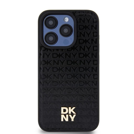 Apple iPhone 15 Pro Max DKNY PU Leather Repeat Pattern Stack Logo MagSafe husă spate (Negru)