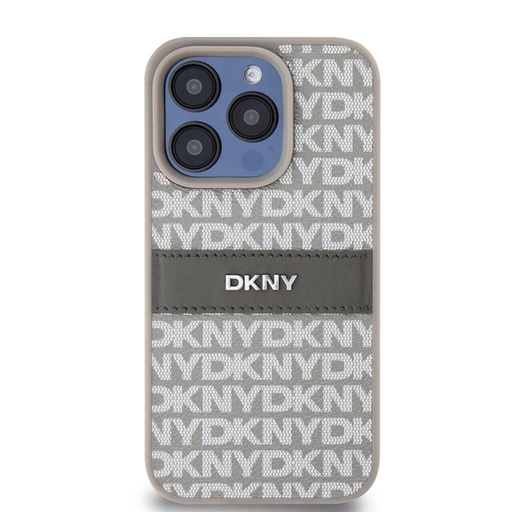 Apple iPhone 15 Pro DKNY PU Leather Repeat Pattern Tonal Stripe husă spate (Bej - DKHCP15LPRTHSLE)