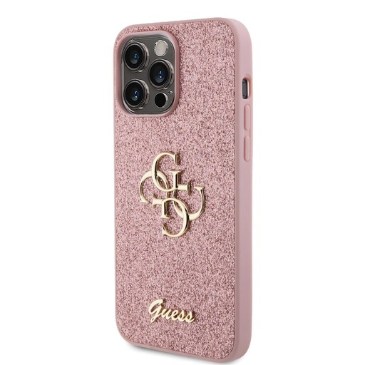 Apple iPhone 15 Pro Max Guess PU Fixed Glitter 4G Metal Logo husă (Roz) - GUHCP15XHG4SGP