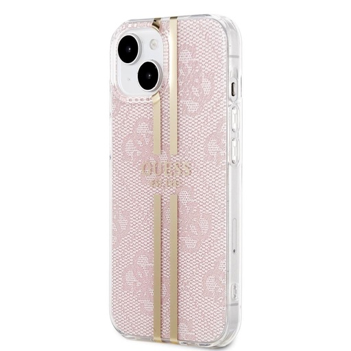 Apple iPhone 15 Guess IML 4G Auriu Stripe husă (Roz) - GUHCP15SH4PSEGP