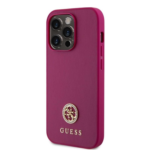 Apple iPhone 15 Pro Guess PU 4G Strass Metal Logo husă (Roz) - GUHCP15LPS4DGPP