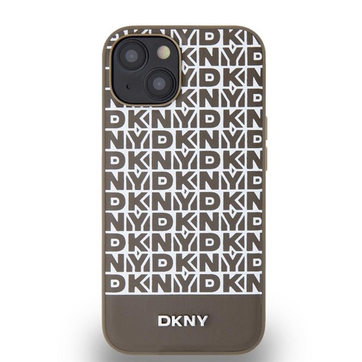 Apple iPhone 15 DKNY PU Leather Repeat Pattern Bottom Stripe MagSafe husă spate (Maro - DKHMP15SPSOSPW)