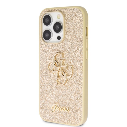 Apple iPhone 15 Pro Max Guess PU Fixed Glitter 4G Metal Logo husă (Auriu) - GUHCP15XHG4SGD