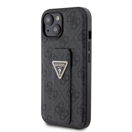 Apple iPhone 15 Guess PU Grip Stand Strass Triangle husă (Negru) - GUHCP15SPGS4TDK