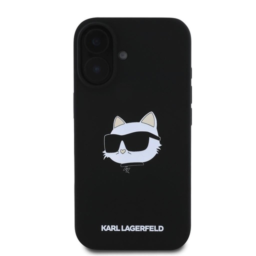 Apple iPhone 16 Karl Lagerfeld Liquid Silicone Choupette Head MagSafe husă (Negru) – KLHMP16SSCHPPLK