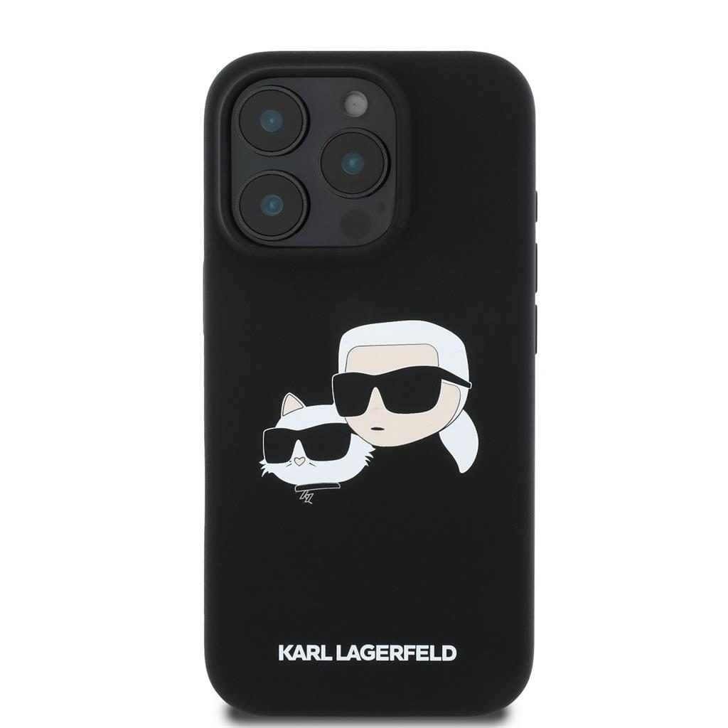 Apple iPhone 16 Pro Karl Lagerfeld Liquid Silicone Double Heads MagSafe tok (Fekete) – KLHMP16LSKCHPPLK