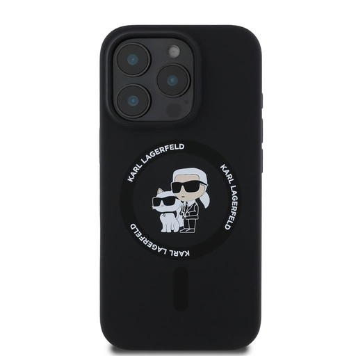 Apple iPhone 16 Pro Karl Lagerfeld Liquid Silicone Karl and Choupette MagSafe husă (Negru) – KLHMP16LSCMKCRHK