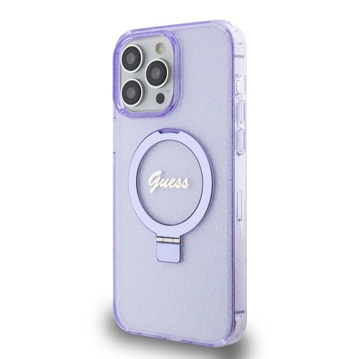 Apple iPhone 15 Pro Max Guess IML Ring Stand Glitter MagSafe husă (Mov) - GUHMP15XHRSGSU