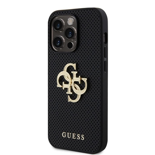 Apple iPhone 15 Pro Guess PU Perforat 4G Glitter Metal Logo husă (Negru) - GUHCP15LPSP4LGK