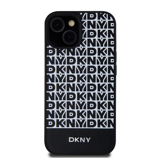 Apple iPhone 15 DKNY PU Leather Repeat Pattern Bottom Stripe MagSafe husă spate (Negru - DKHMP15SPSOSPK)