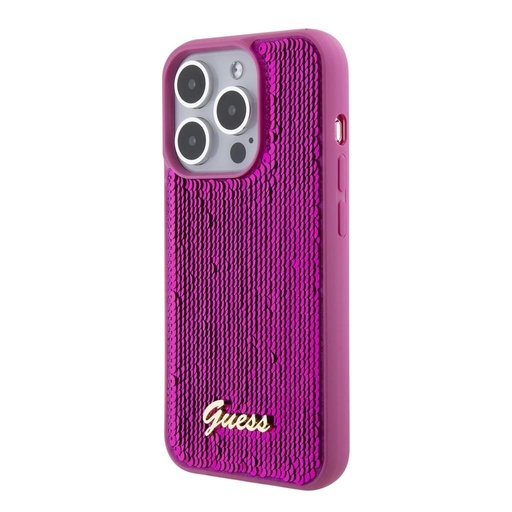Apple iPhone 15 Guess Sequin Script Logo husă (Magenta) - GUHCP15SPSFDGSF