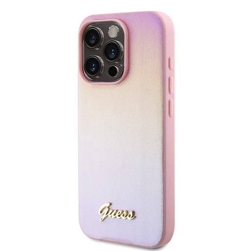 Apple iPhone 15 Pro Max Guess PU Leather Iridescent Metal Script husă (Roz) - GUHCP15XPSAIRSP