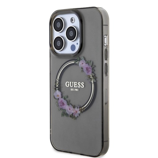 Apple iPhone 15 Pro Max Guess Flowers Ring MagSafe husă (Negru) - GUHMP15XHFWFCK