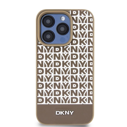 Apple iPhone 15 Pro Max DKNY PU Leather Repeat Pattern Bottom Stripe MagSafe husă spate (Maro - DKHMP15XPSOSPW)